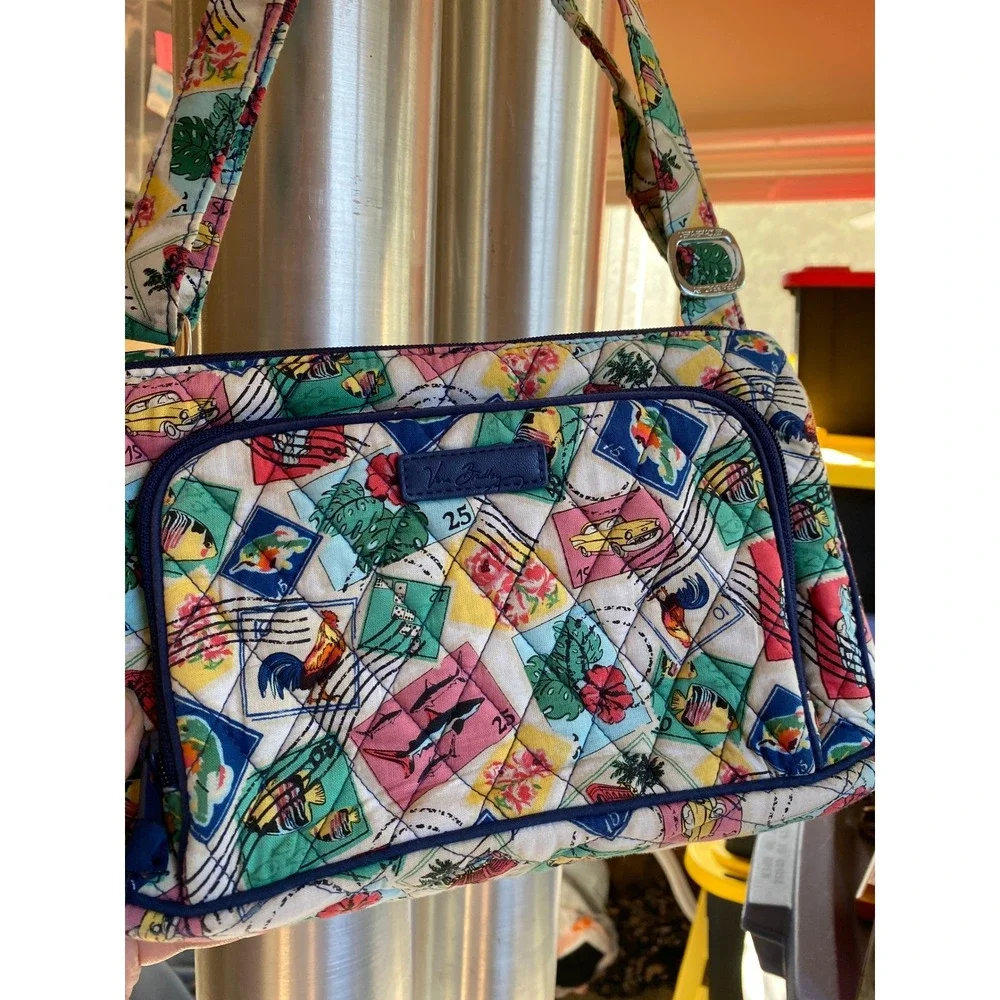 Vera Bradley Cuban Stamp Crossbody Bag Purse Tropical Quilted Small Travel Retro